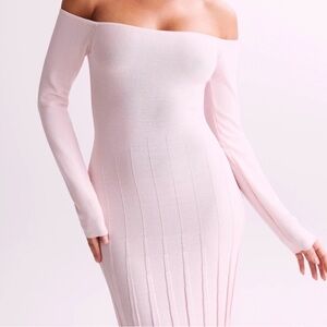 Meshki Emmeline Off-Shoulder Long Sleeve Dress in Light Pink